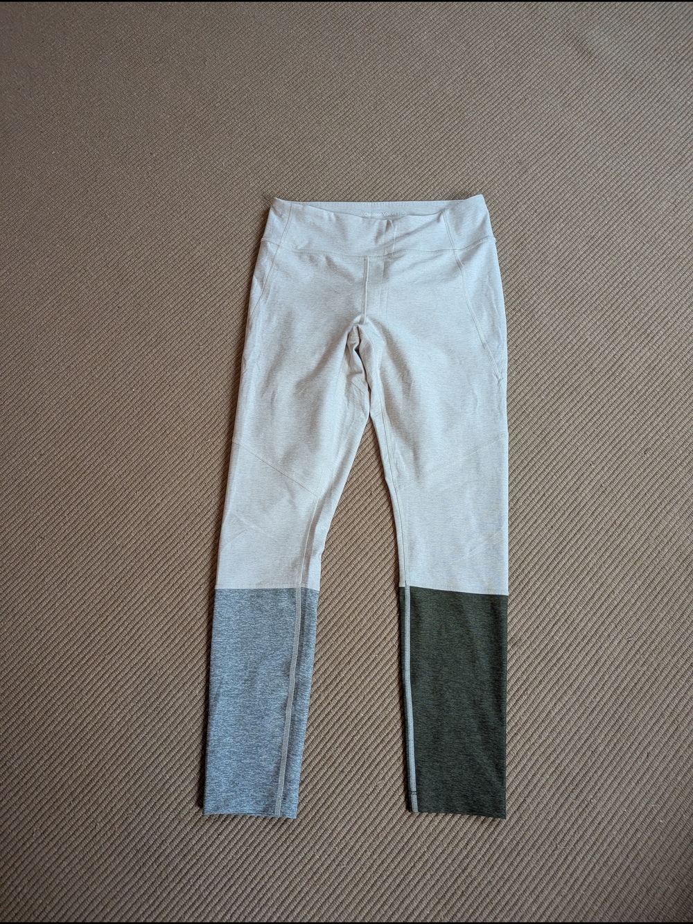 Outdoor Voices Colorblock Workout Leggings in Cream with Gray and Olive Panels